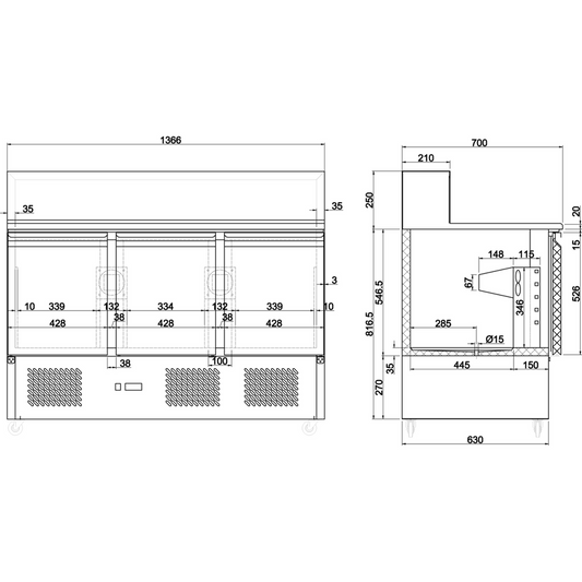 Refrigerated Prep Counter/ Table 3 Doors