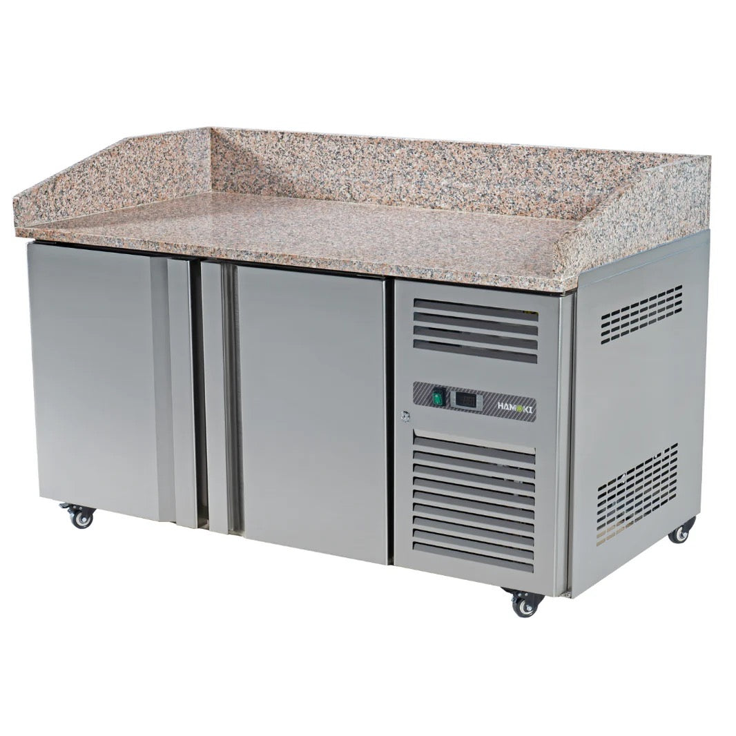 2 Door Refrigerated Pizza Counter with Granite Worktop - 380L