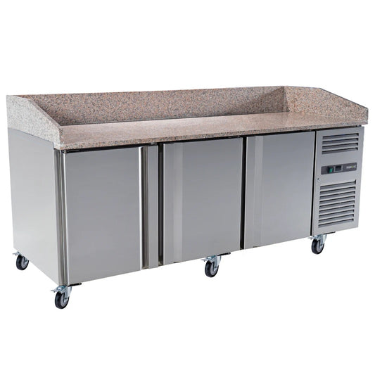 3 Door Refrigerated Pizza Counter with Granite Worktop - 485L