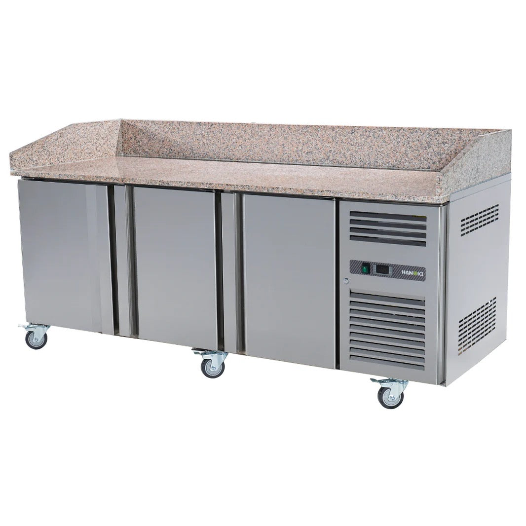 3 Door Refrigerated Pizza Counter with Granite Worktop - 485L