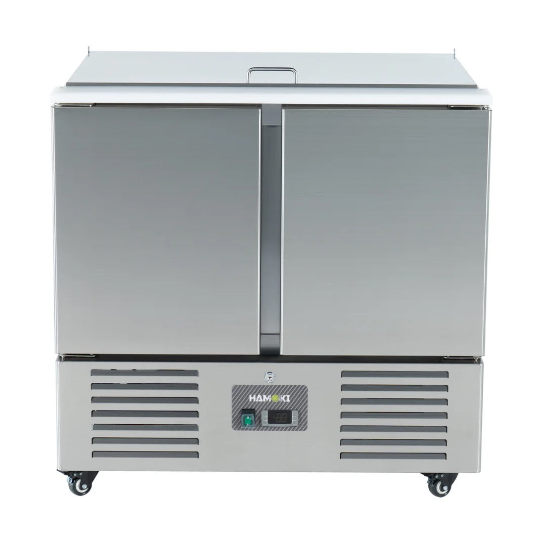 2 Door Refrigerated Salad Counter with Lid and Cutting Board - 215L