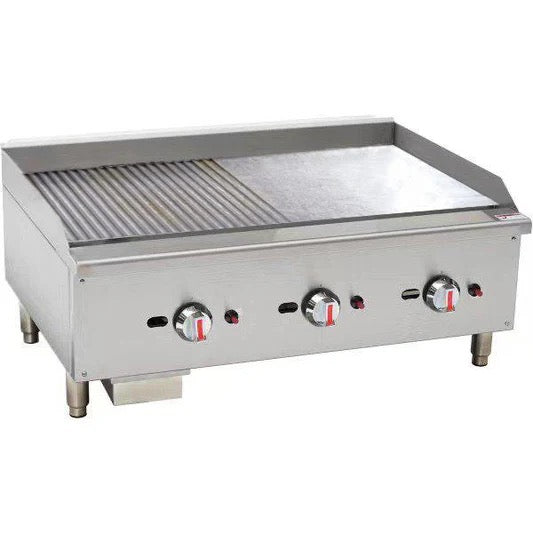 Gas Countertop Half Ribbed Griddle - Triple Control