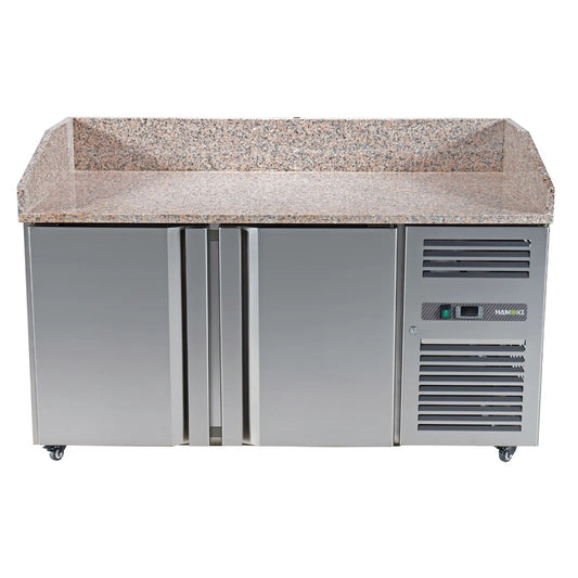 2 Door Refrigerated Pizza Counter with Granite Worktop - 380L