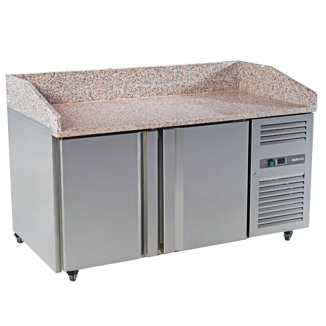2 Door Refrigerated Pizza Counter with Granite Worktop - 380L