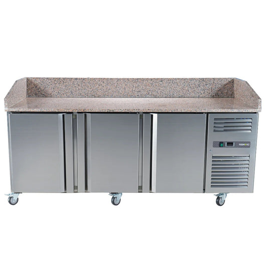 3 Door Refrigerated Pizza Counter with Granite Worktop - 485L