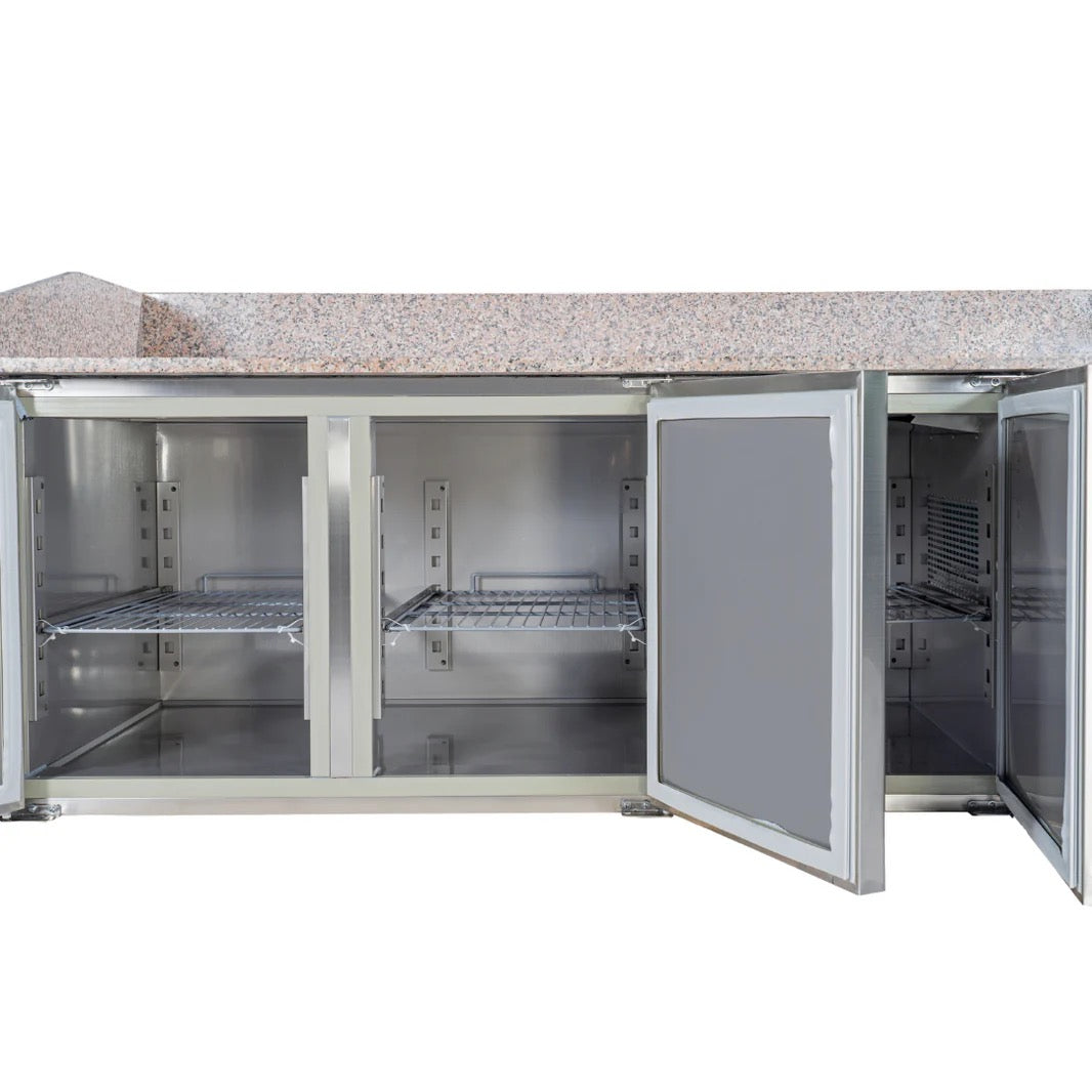 3 Door Refrigerated Pizza Counter with Granite Worktop - 485L