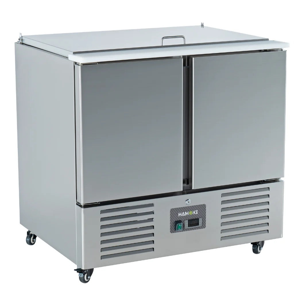 2 Door Refrigerated Salad Counter with Lid and Cutting Board - 215L