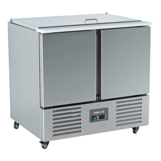 2 Door Refrigerated Salad Counter with Lid and Cutting Board - 215L